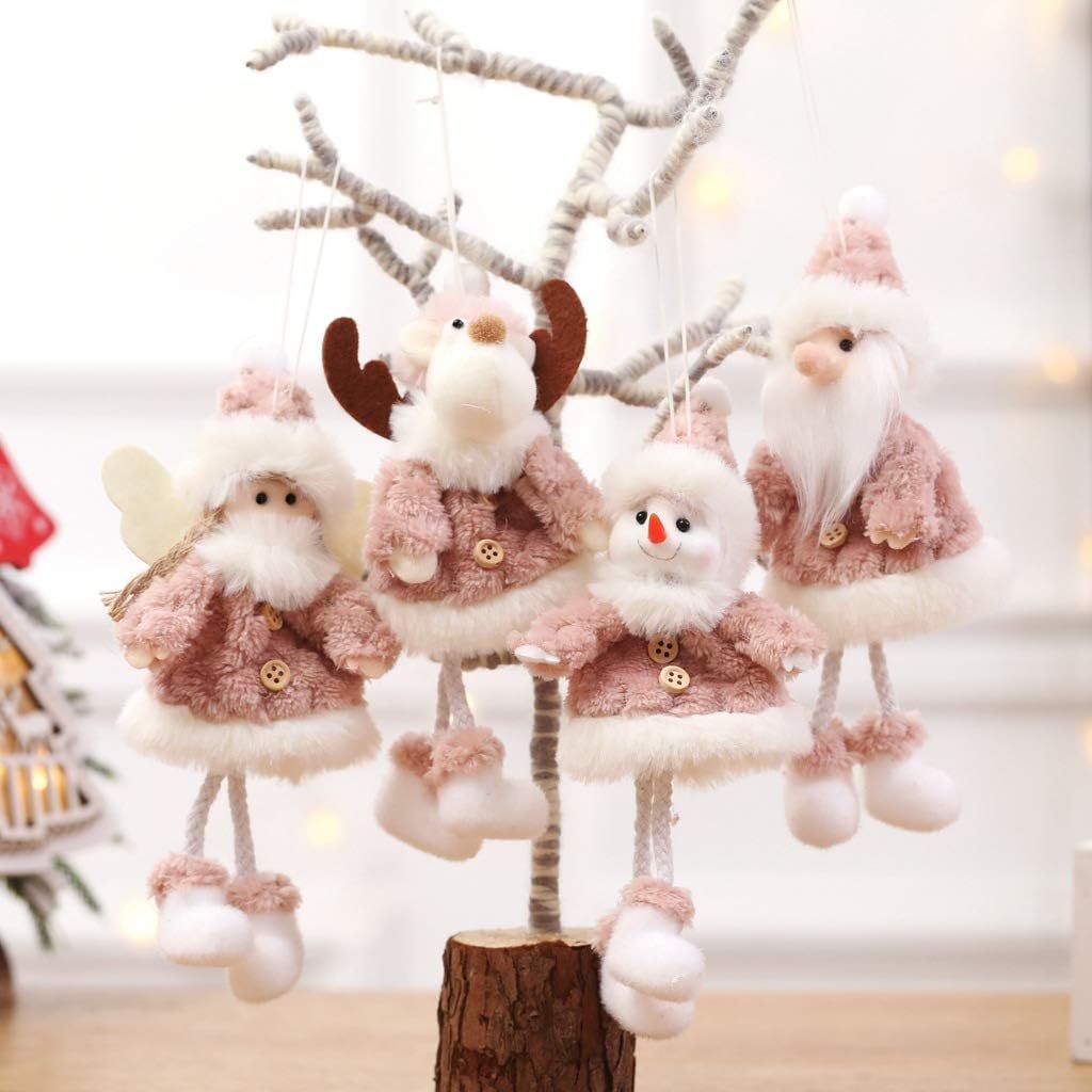 Christmas Angel Hanging Ornaments 4PCS Cute Christmas Plush Angel Doll Decoration Xmas Tree Ornaments Plush Santa Snowman Angel Pendant