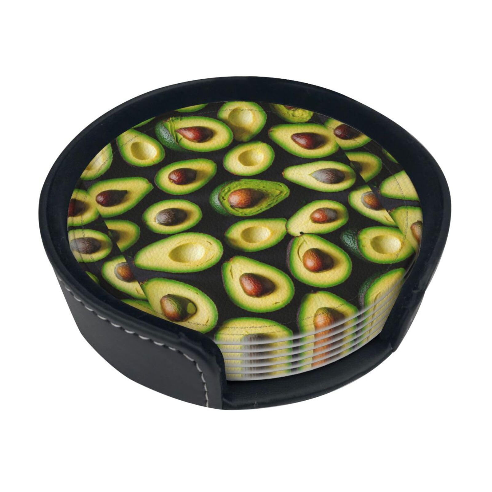 Avocado Pattern Print Round Coasters Set Of 6,Coaster For Tabletop Protection Home Bar Decor