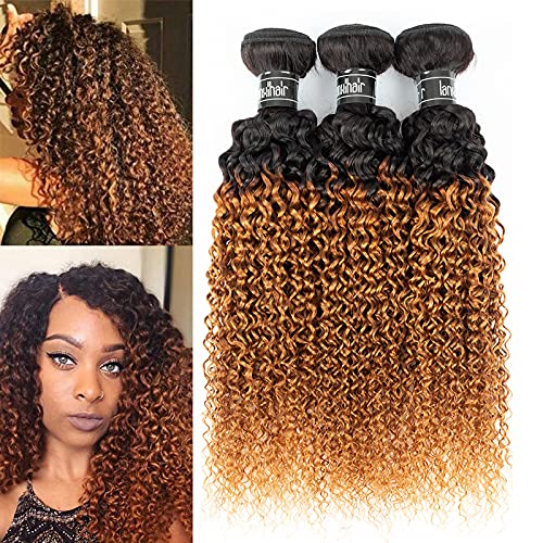 Brazilian Hair 10a Kinky Curly 3 Bundles 20 18 16  300g Ombre Two Tone Black To Golden 1b 30 Weave Hair Human Braiding Bundles Hair Extensions Jerry Curl Hair De Pelo Natural Humano lanxihair