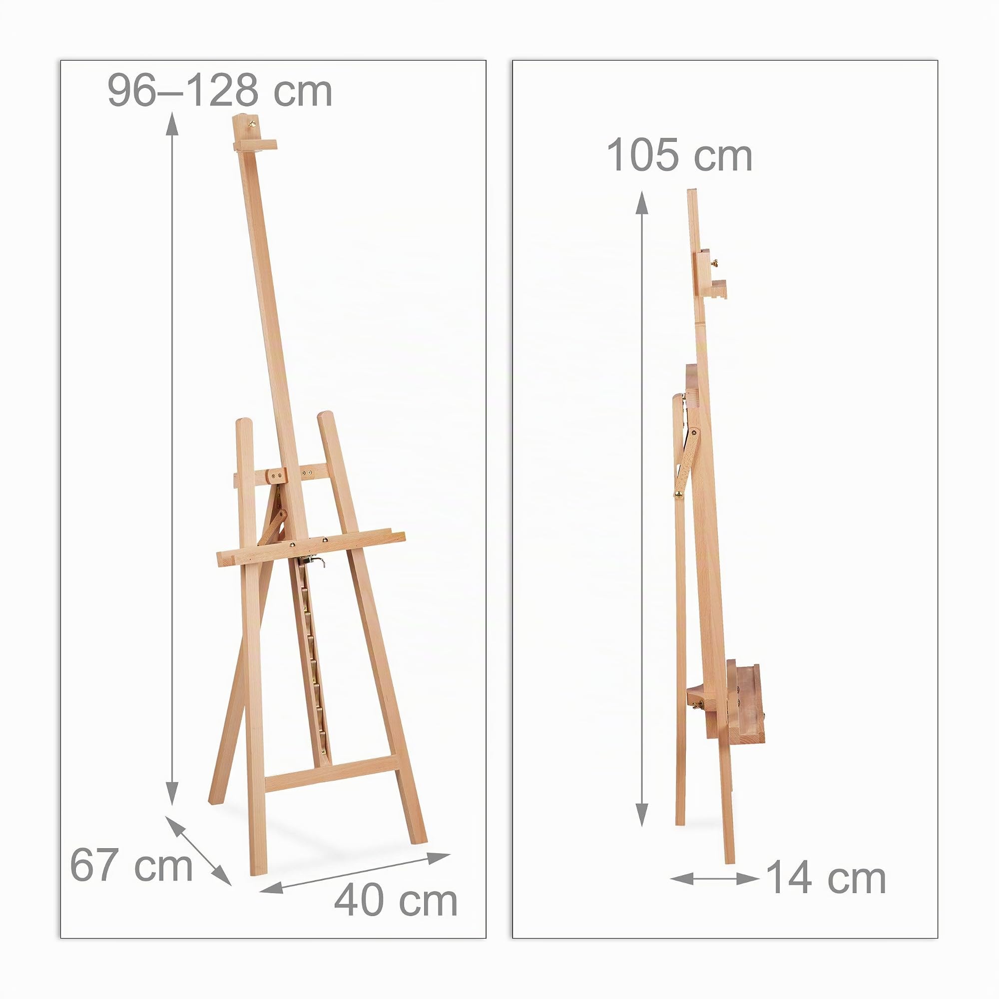 Relaxdays Cavalletto, Regolabile, Grande, Autoportante, per Bimbi e Adulti, Legno, Altezza 128 cm, Treppiede, Naturale