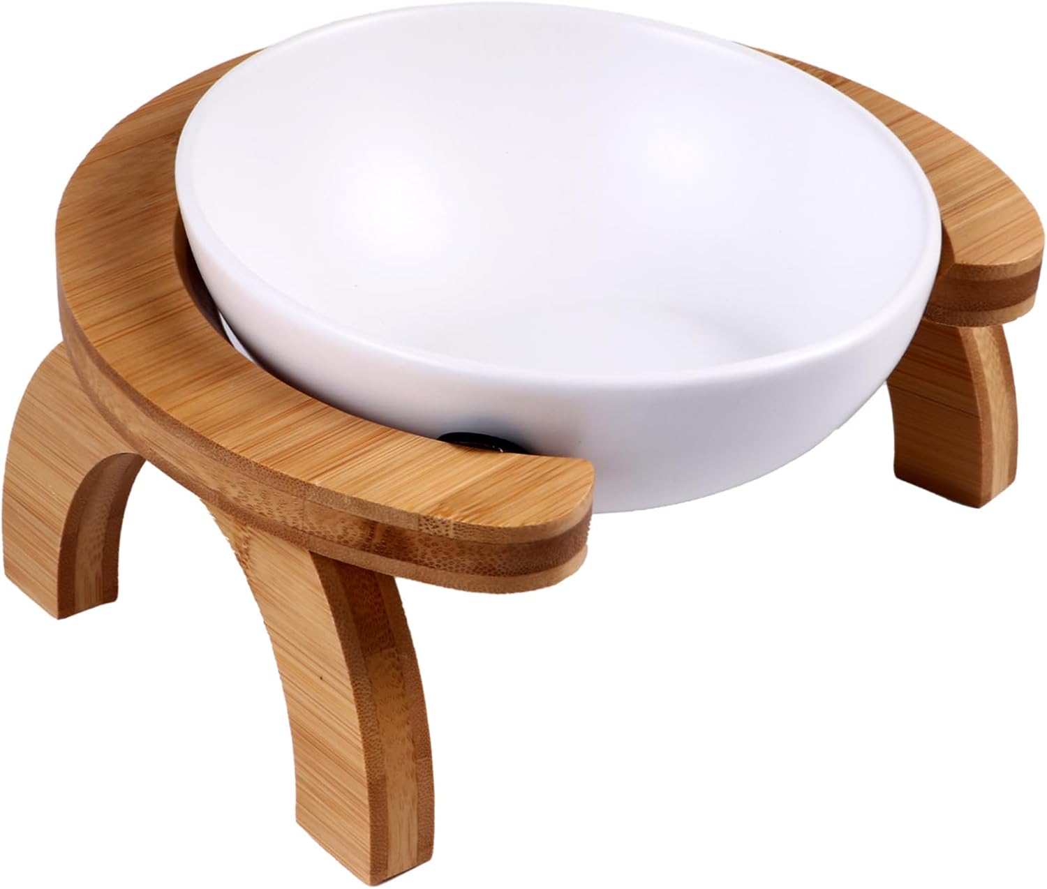 Wooden Raised PET Feeding Bowl Set Toppling Cat and Dog Food and Water Bowls Non-Slip Base Suitable for Indoor Use Easy Clean