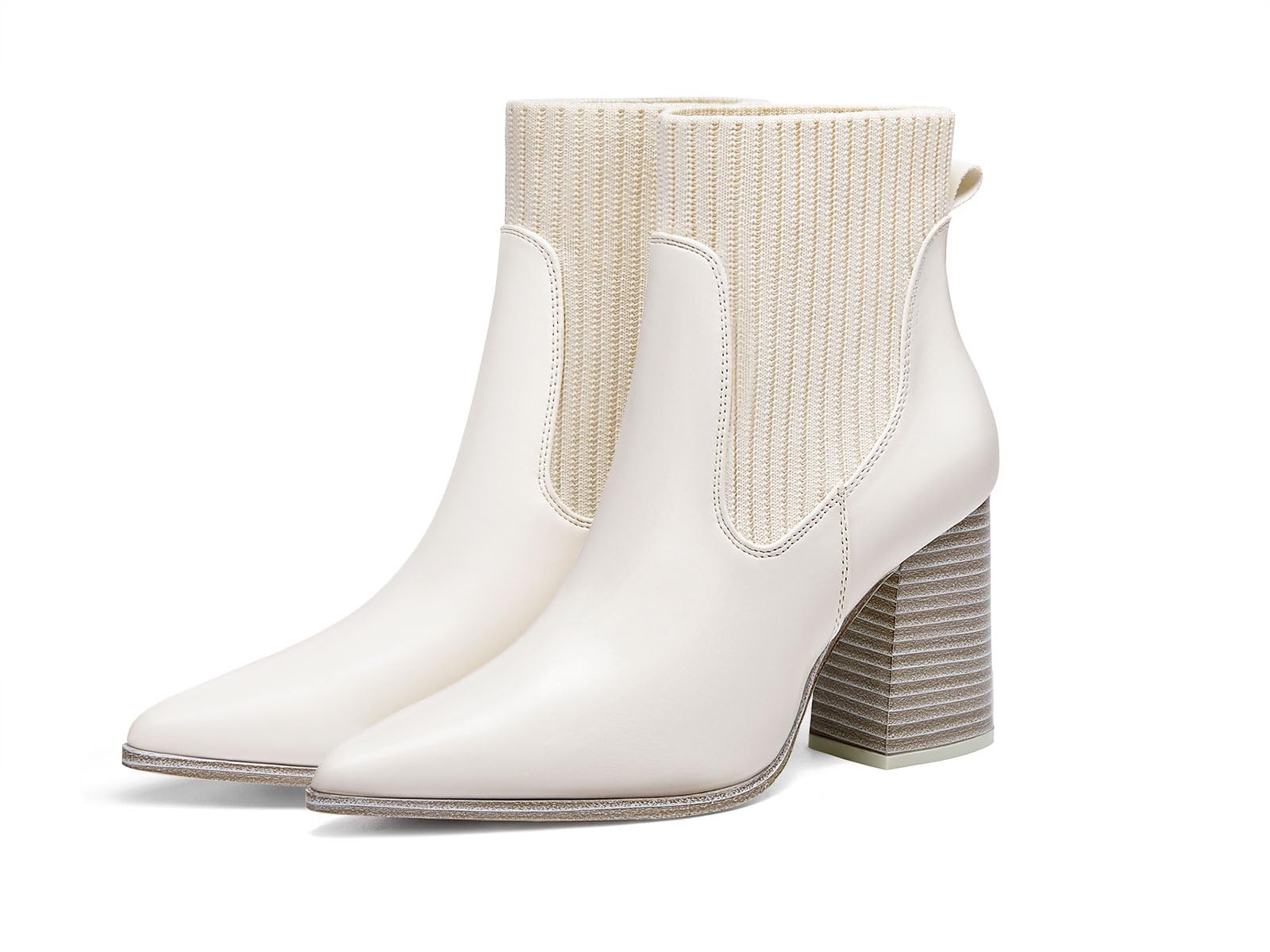 Coutgo Damen-Stiefeletten, Stiefeletten, spitzer Zehenbereich, grob, gestapelt, hoher Absatz, Strick, Chelsea, Winterkleid, Booties