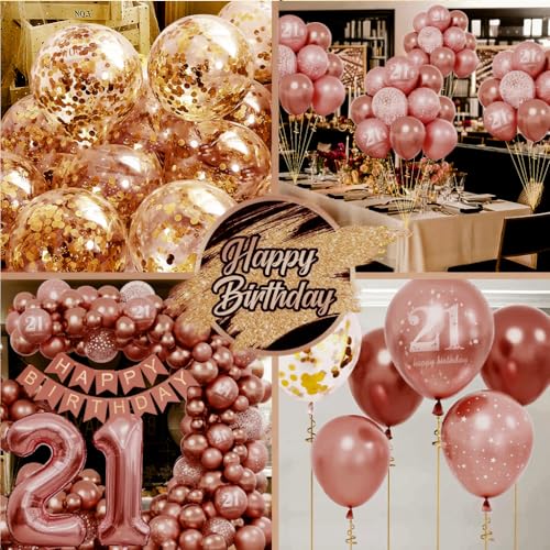Happy 21st Birthday Decorations for Her Rose Gold Themed Balloons Arch — view 4