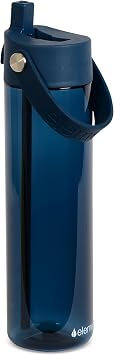Elemental Splash Water Bottle with Straw - BPA-Free Tritan Plastic Reusable Water Bottle with Strap - Ideal for Travel, Gym and Sports - Leak Proof when Spout is Closed - 26oz - Navy Blue
