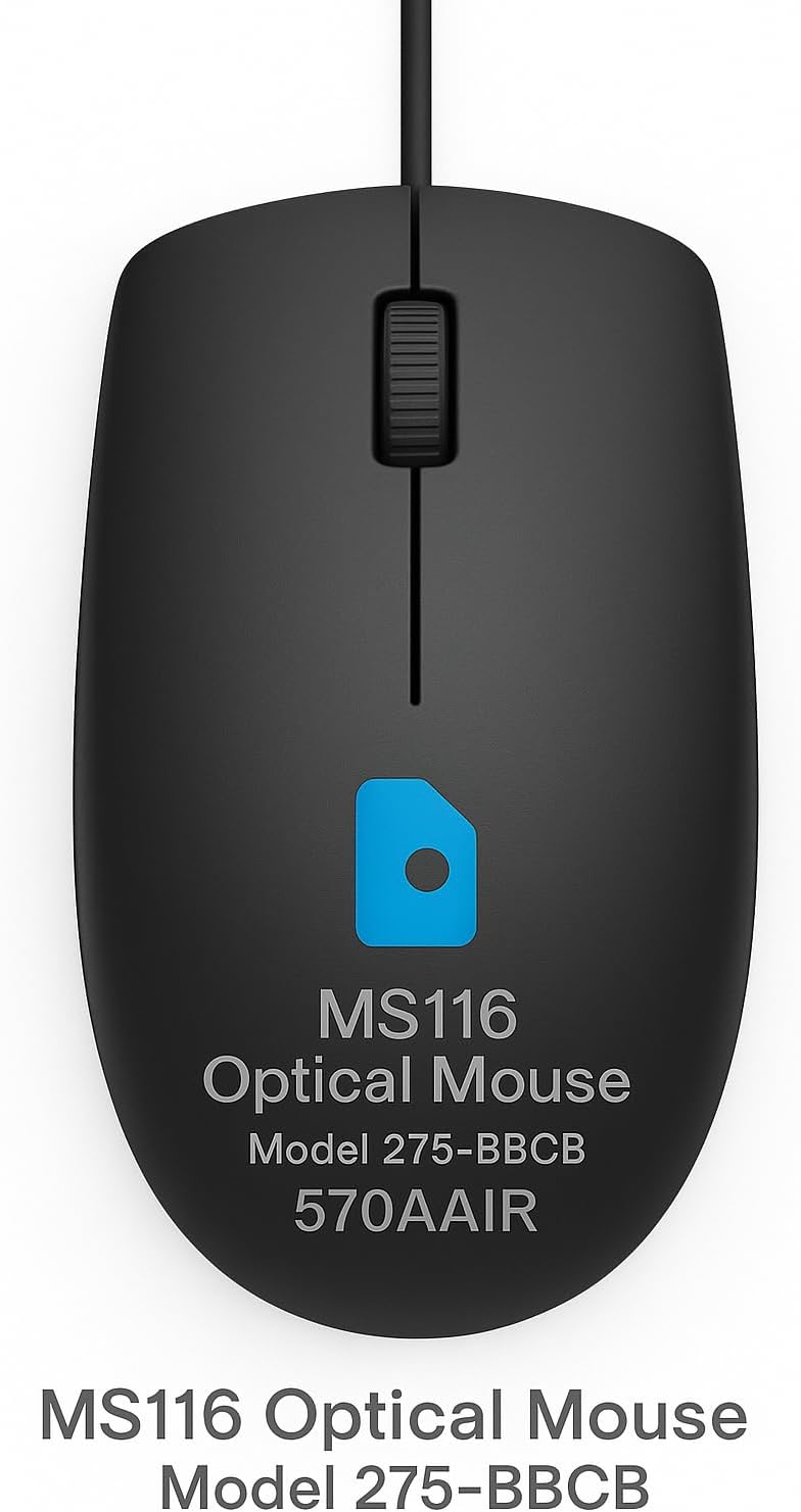 Optical Mouse MS116 (Model 275-BBCB) – High Precision USB Wired Computer Mouse for PC, Laptop, Desktop – Ergonomic Design, Reliable Performance, Lightweight (Under 1 lb) 570AAIR