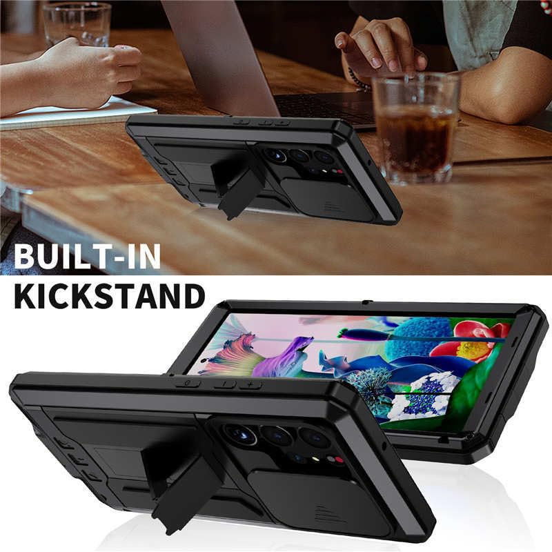 Coque antichoc Samsung S22 silicone rigide protection métal noire