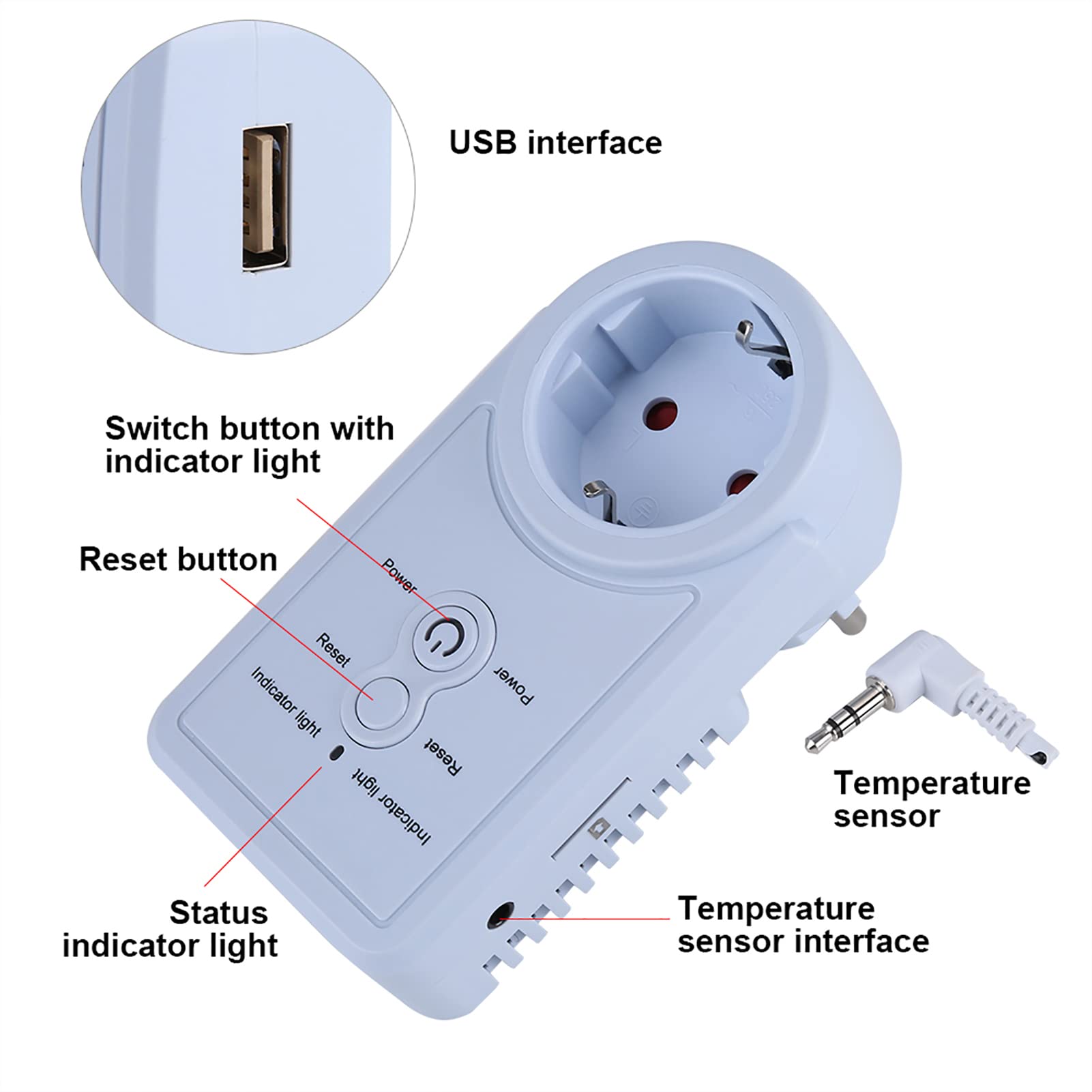 Prise de Courant GSM, Prise de Courant GSM, Contrôle Intelligent de la Température et Capteur de Température d'avertissement pour Usine Domestique (Norme européenne Version Russe)