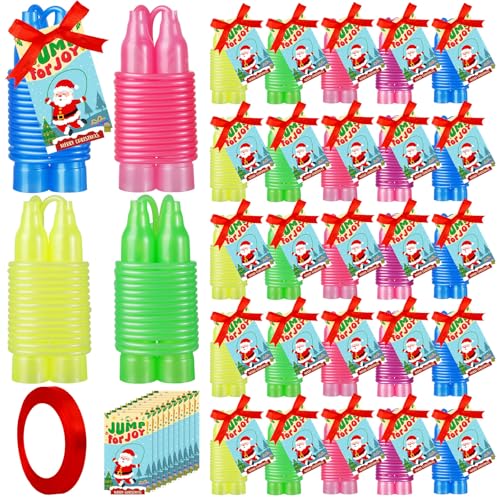 24 Pcs Christmas Jump Ropes 7.4 ft Shoebox Bulk Items Gifts for Operation Christmas Plastic Adjustable Jumping String Skipping Ropes End of Year Student Gifts with 24 Pcs Cards for Outdoor Sports Activities Party Favors