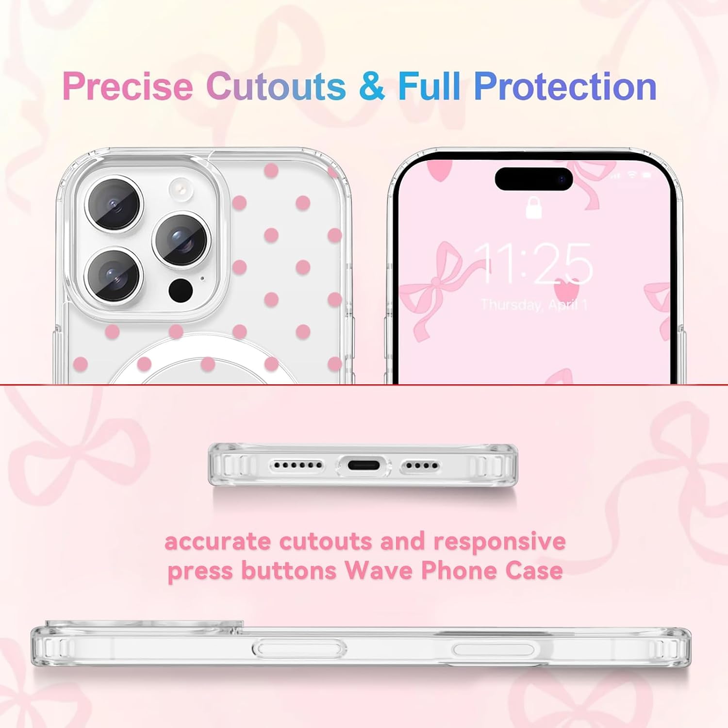 Magnetic Case for iPhone 16 Pro Max, Cute Polka Dot,Compatible with MagSafe,Soft TPU Bumper Protective Shockproof, Clear Aesthetic Girly Slim Cover for Women Girls-Pink image 2