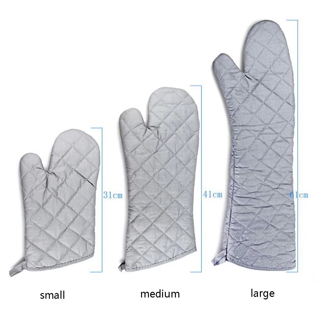 Genérico Guantes para Barbacoa Resistentes al Calor, Guantes de algodón engrosados ​​y extendidos, Herramientas de Cocina a Alta Temperatura Guantes para Horno, 1 par (Color: Plata, tamaño: 61 cm)