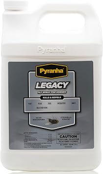 PYRANHA Legacy Fly Spray for Horses - Water-Based Long Lasting Fly Control Repels Horn, Deer, Horse, House, Stable, Face Flies, Ticks, Mites, Mosquitoes, Gnats & Lice, 1 Gallon