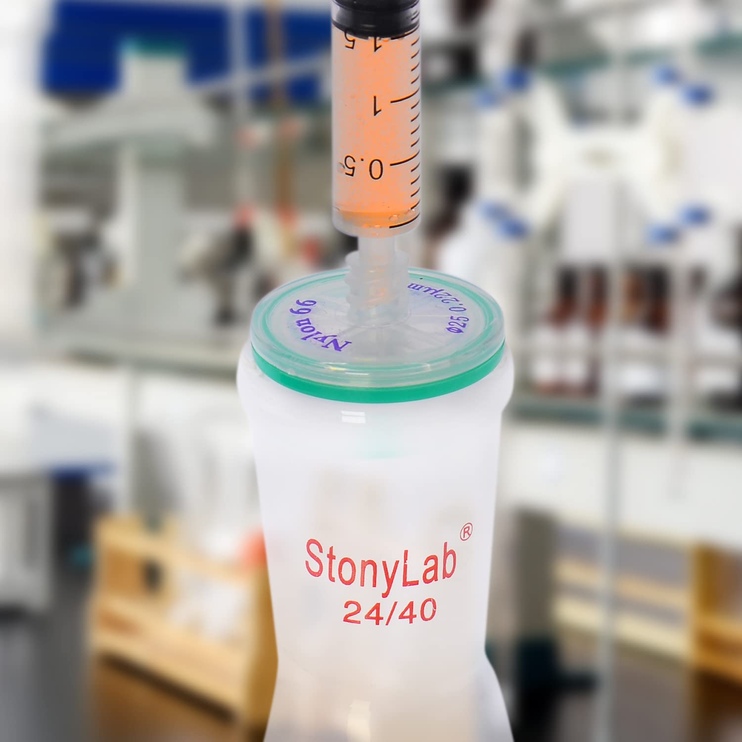 stonylab 10 Sztuk Filtrów Strzykawki, Sterylnych Filtrów Membranowych Nylon 66 Filtracja Hydrofilowa z Wielkości Porów 0,22 μm i Średnicy 25 mm, Pojedynczo Owinięte, Tylko do Użytku Laboratoryjnego