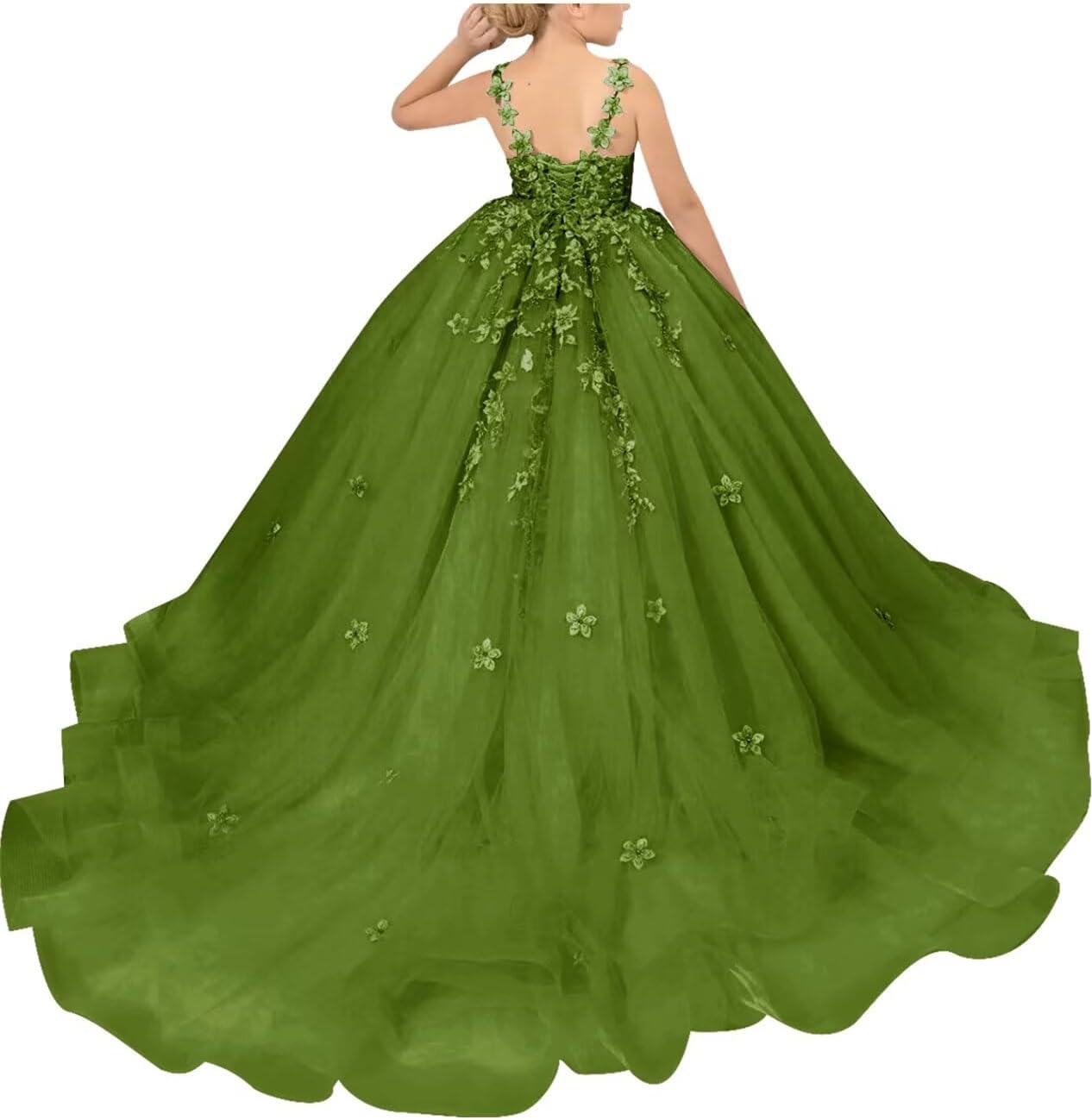 Flower Girl Dresses for Wedding Puffy Tulle 3D Flower Appliques Pageant Dress Birthday Party Ball Gowns for Girls