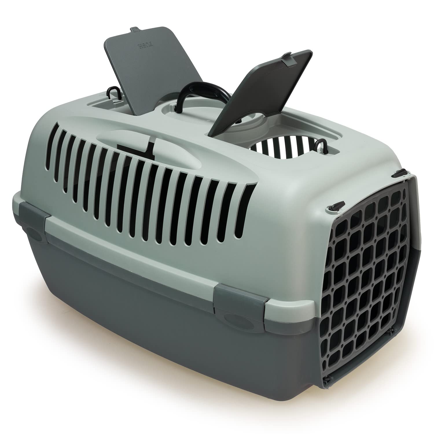 Arquivet Ecoline Trasportino in plastica riciclata per animali domestici - 61 x 40 x 38 cm - con almeno il 90% in plastica riciclata - rigida per cani e gatti con ventilazione, Foggy Green, Grande