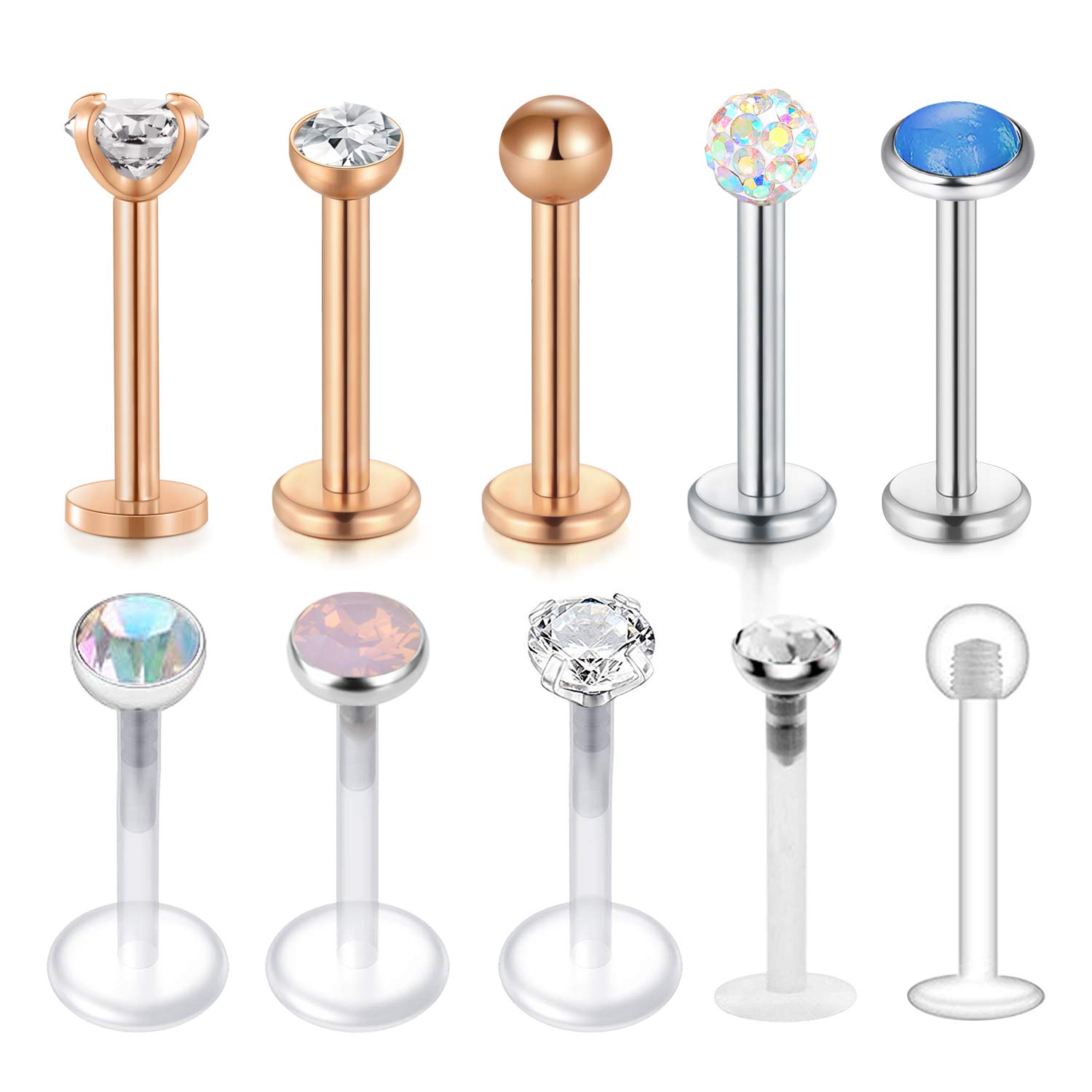 MODRSA 2-4 mm Jasny okrągły klejnot CZ wewnętrznie gwintowany Labret pierścionek do ust Tragus Nail Helix Kolczyki Stud Sztanga Piercing Biżuteria 16G Piercing Ear Helix
