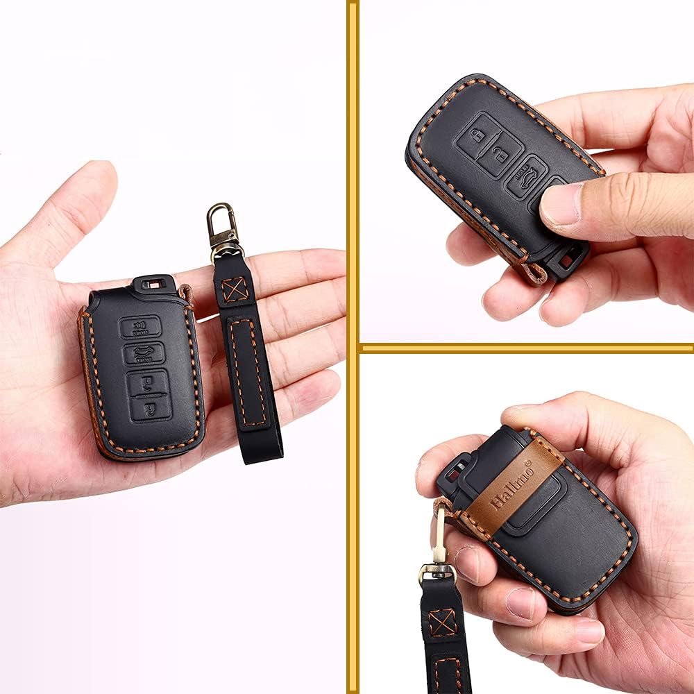 ontto 3-Button Key Fob Cover for Toyota Key Case Stylish Key Holder Leather Key Skin Full Protection for Highlander Avalon Camry Corolla RAV4 Brown