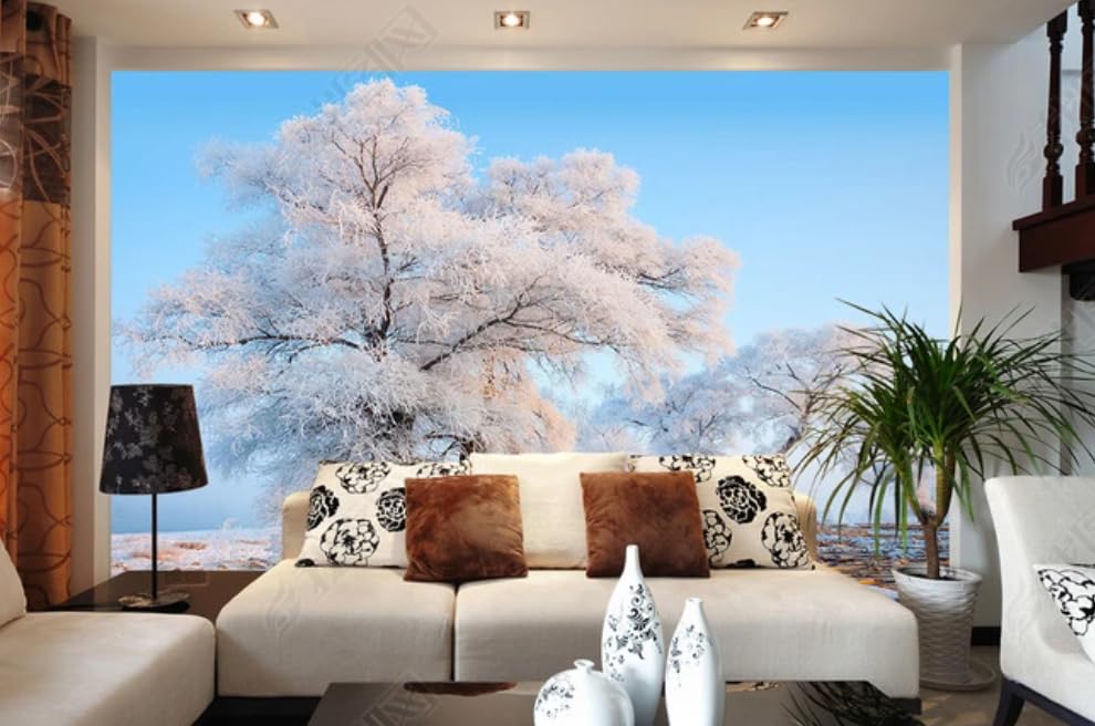 Papier peint intissé paysage de givre pour masquer un grand mur blanc de salon