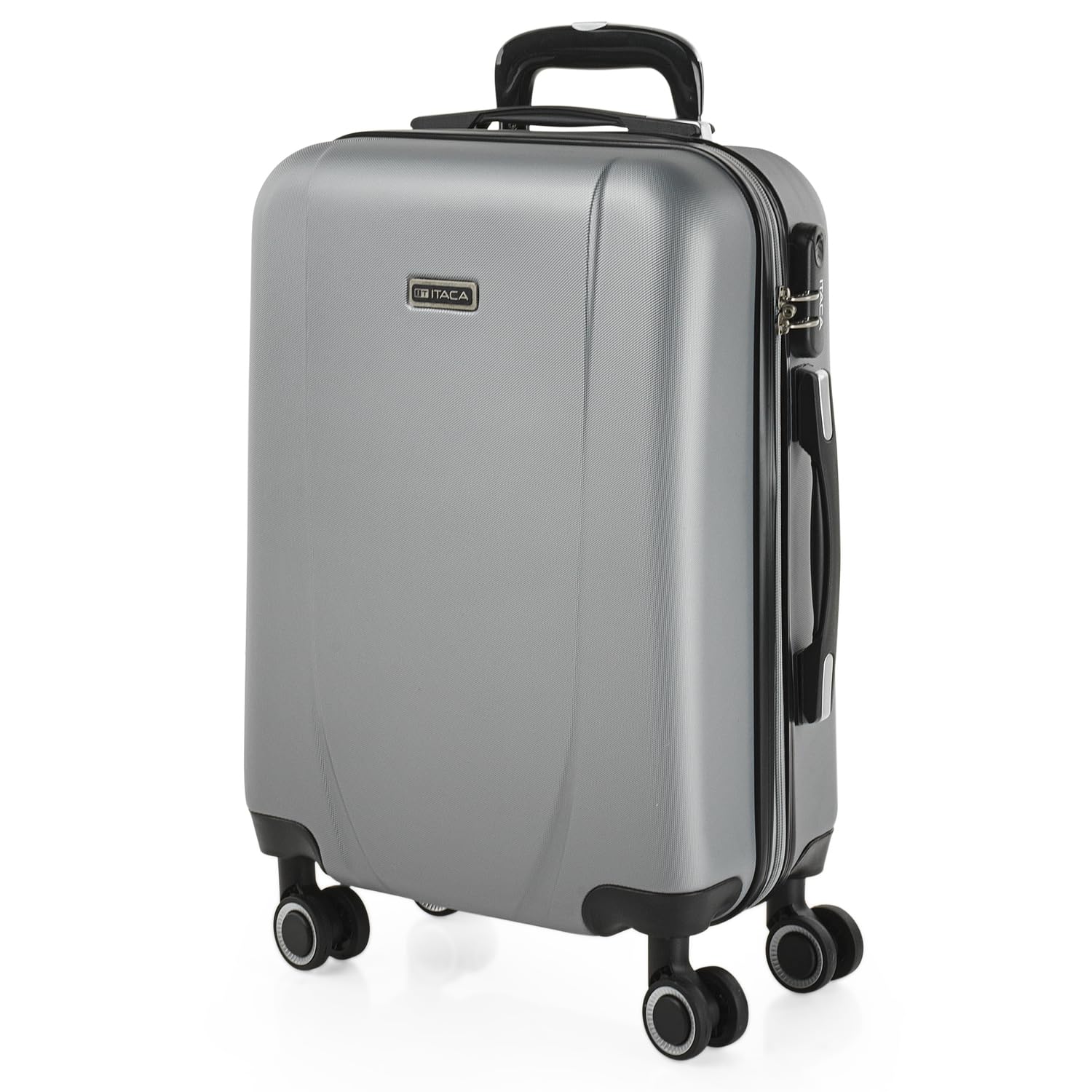 ITACA - Maleta de Cabina 55x40x20 de Viaje rígidas Trolley con 4 Ruedas Dobles para Avion Ligera Equipaje de Mano candado de combinación., Plata