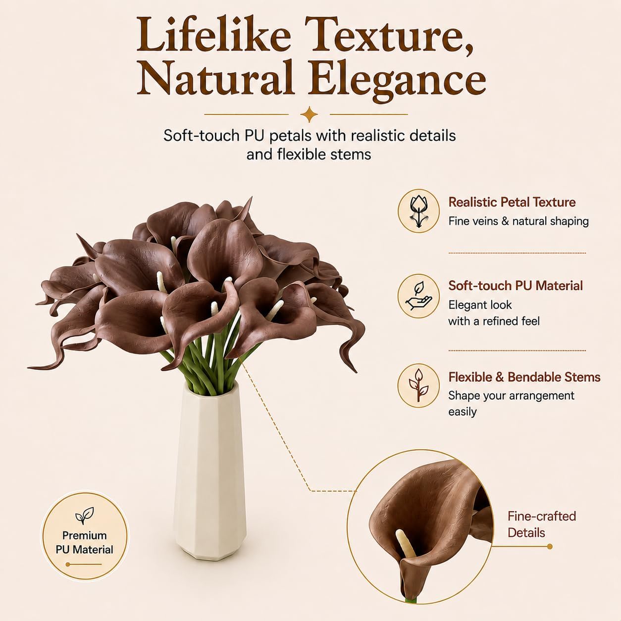 Mandy's 20pcs Brown Calla Lily Artificial Flowers image 2