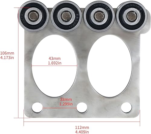 Miniatura 26 de Rodillos de 2 carros de rueda. Montaje de carro de rodamientos. La parte superior del carro tiene espacio para tornillos de ajuste, lo que permite