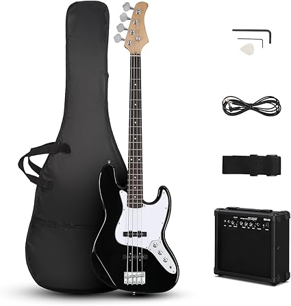 Ktaxon Electric Bass Guitar with 20Watt Amplifier, 4 String Right Handed Electric Bass Kit for Beginner & Professionals W/a Bag, Shoulder Strap, Guitar Pick, Wrench Tool(Black)