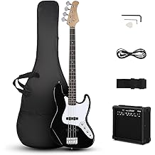 Ktaxon Electric Bass Guitar with 20Watt Amplifier, 4 String Right Handed Electric Bass Kit for Beginner &amp; Professionals W/a Bag, Shoulder Strap, Guitar Pick, Wrench Tool(Black)