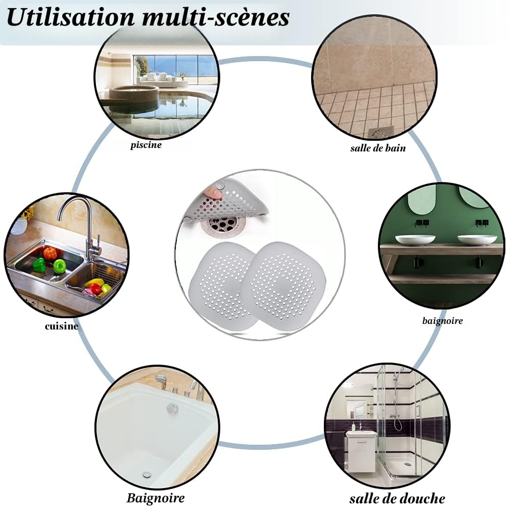 2 Pcs Protection de Drain de Silicone, Filtre Evier de Cuisine avec Ventouse, Filtre de Couverture de Drain de Baignoire, Filtre D'éVier de Cuisine Et Salle de Bain.