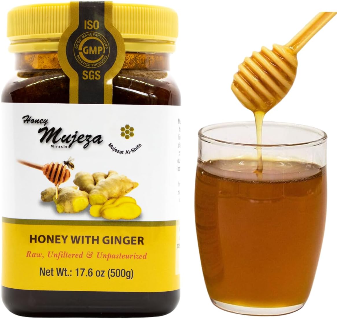 Honey with Ginger - Gluten Free - Non GMO - Immune Booster - 100% Natural Raw Honey 500g / 17.6oz