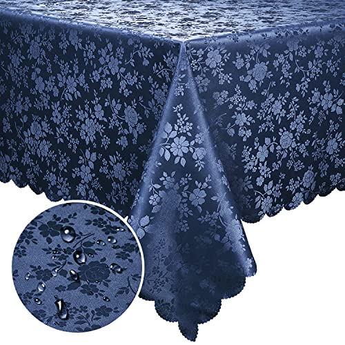 Image of Smiry Rectangle Table Cloth, Waterproof Heavy Duty Vinyl Tablecloths, Wipeable Washable Table Cover for Kitchen and Dining Room (Navy Blue, 60 inch X 102 inch)