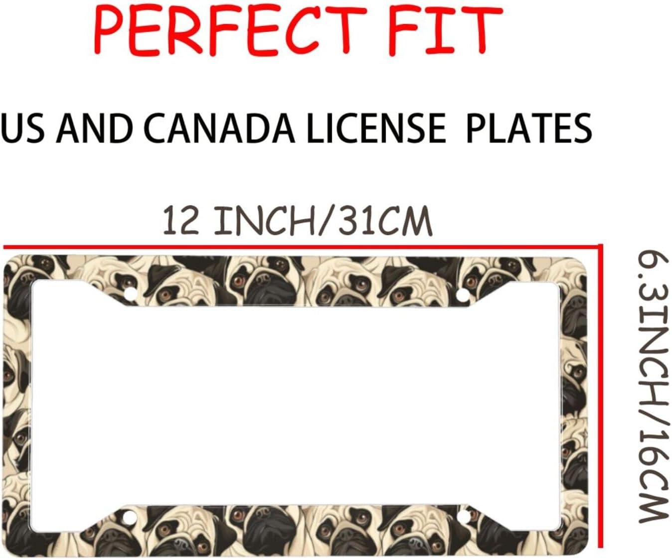 Muishi【2pcs】 Vintage Lovely Pug Dogs License Plate Frame Aluminum License Plate Holder Funny License Plate Decorative with Screws Size 12.3" X 6.3" Men Women image 3