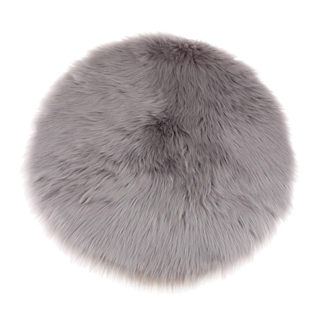 Inzopo Gray Round Fluffy Faux Fur Seat Cushion Pad Shaggy Sheepskin Area Rug Photo Props - 30Cm