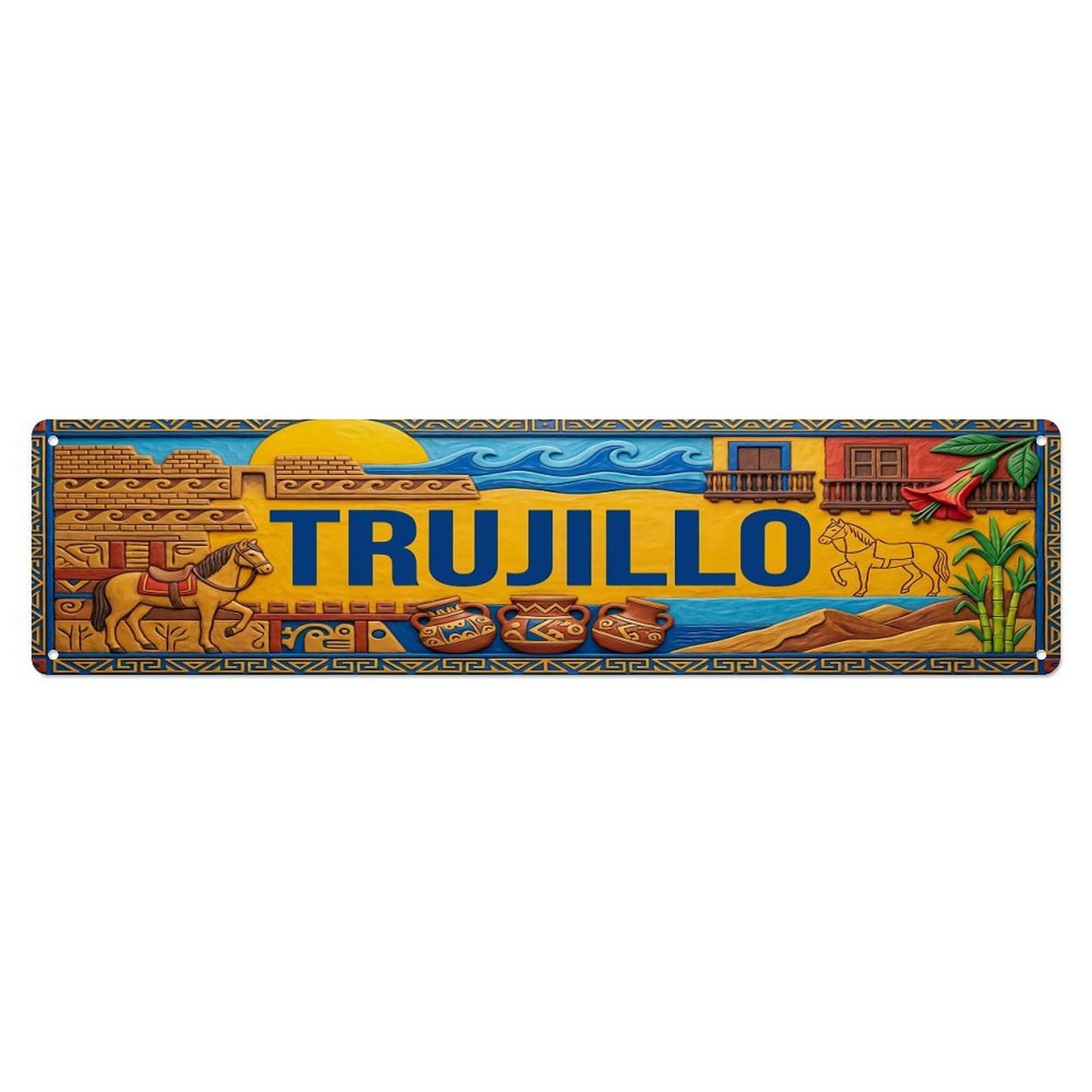 Cwbufd Vintage Style Vintage Trujillo Peru Flag Pattern Vintage Metal Tin Sign Plaque Wall Decor For Cafe, Club Bar, Office, Garden Metal Poster 4X16inch