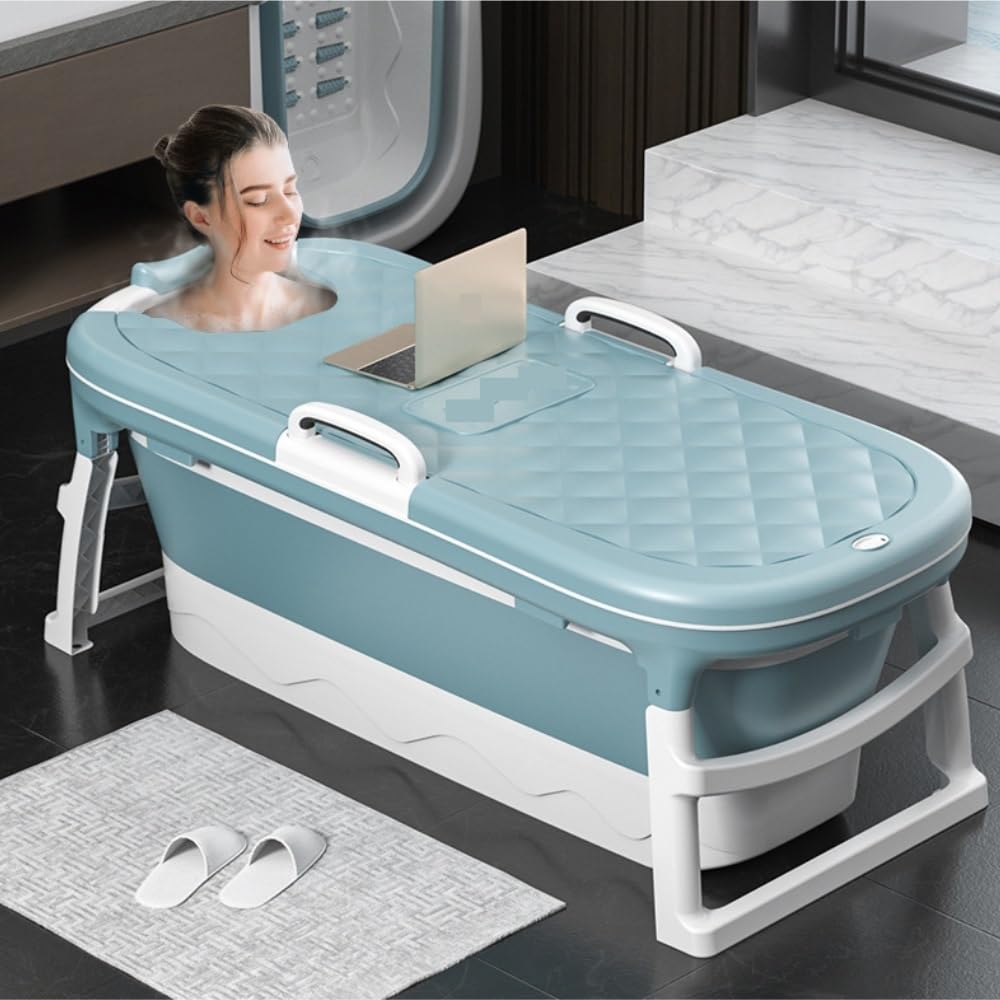 Vasca da bagno pieghevole in plastica spessa per adulti senza sforzo per rilassarsi in casa dimensioni compatte (piccolo blu) - perfetta per un completo bagno del corpo