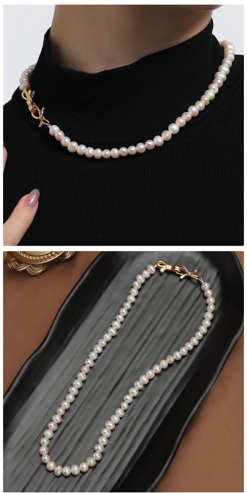 Collana di Perle Moderne con Perle d'Acqua Dolce, Brillantezza Naturale, Ideale per Abiti da Sera e Look Casual Chic