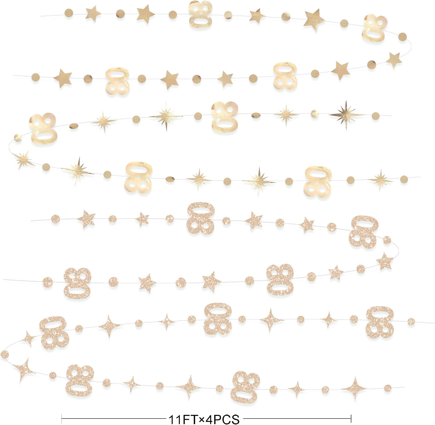 Champagne Gold 80th Birthday Decorations Number 80 Circle Dot Star Garland Metallic Streamer Banner for Women Mens Cheers to 80 Years Old Birthday Happy 80th Anniversary Vintage 1945 Party Supplies