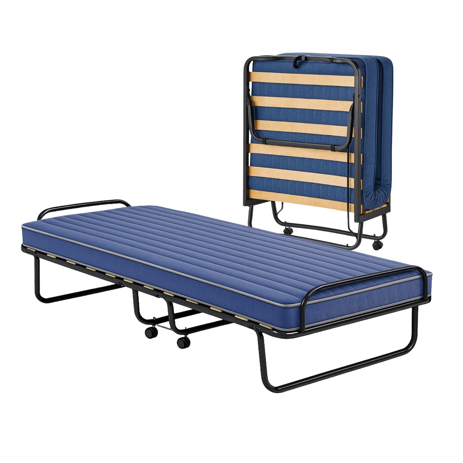 Paluplus Brandina Pieghevole con Materasso Sigolo, Misura 80x200x39 cm, Letto con Struttura Tubolare, Materasso alto 10cm, 4 Ruote Girevoli, 15 Doghe Flessibili, Made in Italy -Inclusa Copertura-C -17