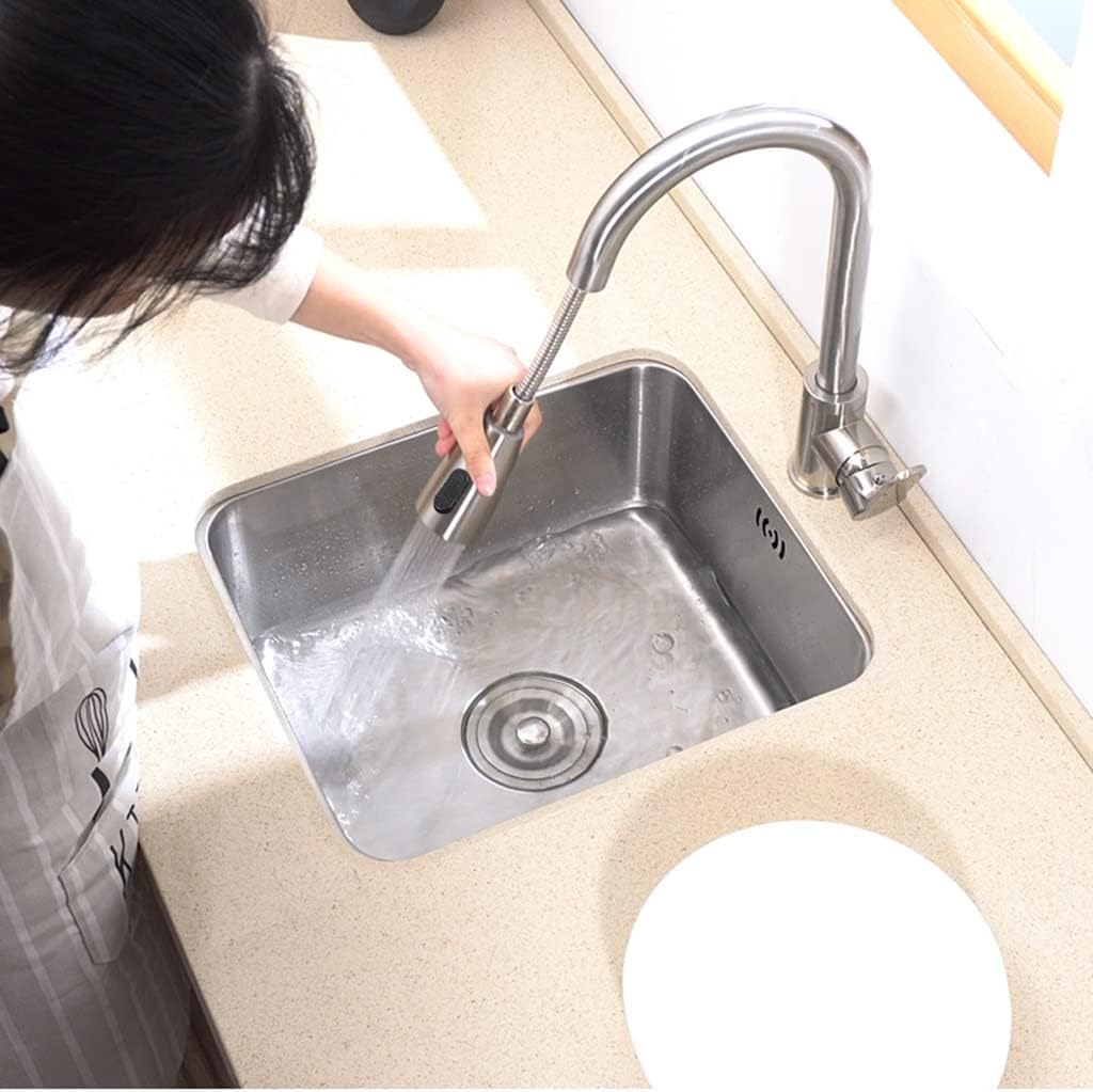 Stainless Steel Bar Or Prep Kitchen Drop-in Top Mount Or Undermount with Kitchen Faucet Tap Drain Pipe,Silverb-35x33x18cm