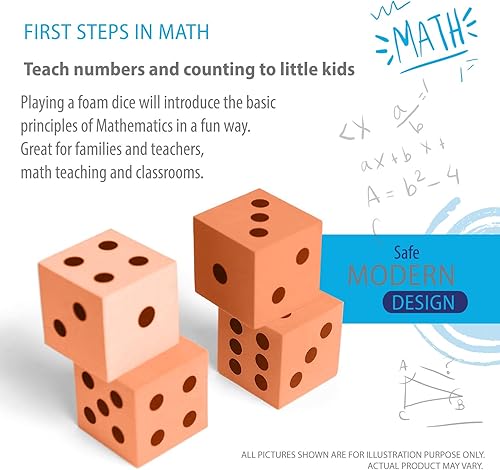 Vista 14 de Deke Home - Juego de dados de espuma (paquete de 4), dados grandes para aula y escuela en casa, varios colores brillantes, grandes de 1.96 pulgadas