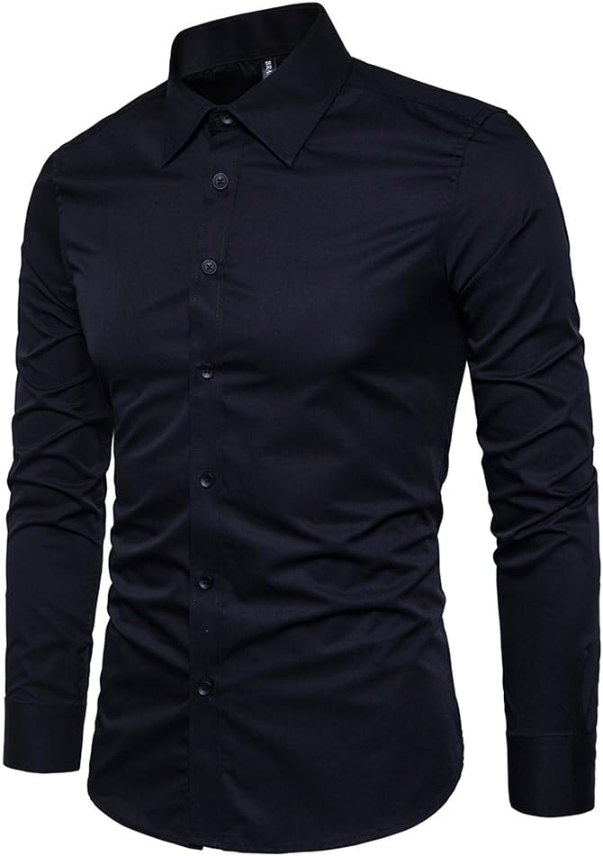 LOCALMODE Men's Slim Fit Cotton Business Shirt Solid Long Sleeve Button Down Dress Shirts