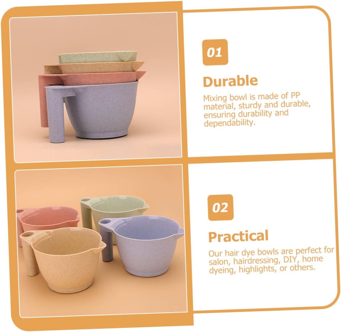 Hair Dye Bowls ，Hair Mixing Bowl ，2pcs Ergonomic Handle Design for Coloring Salon Supplies