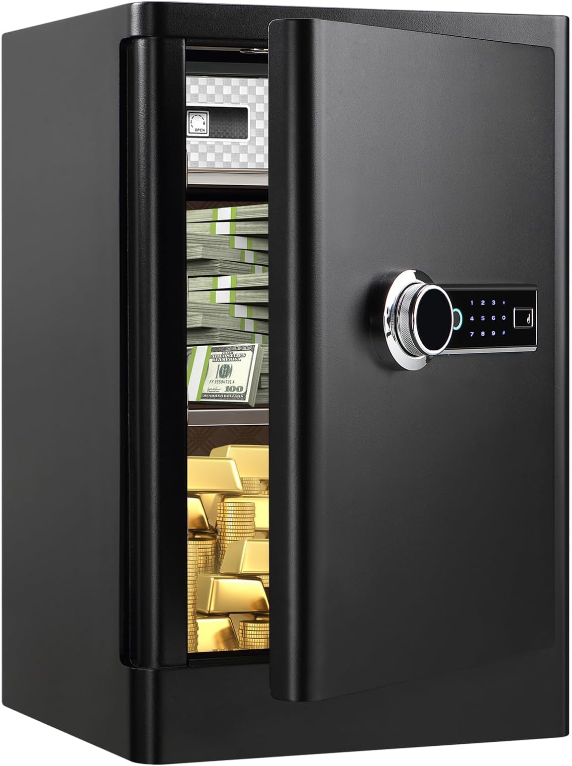 Biometric Safe Box Fireproof Waterproof 5.0 Cu Ft Fingerprint Lock Hidden Compartment Separate Lock Box for Documents Firearms Valuables
