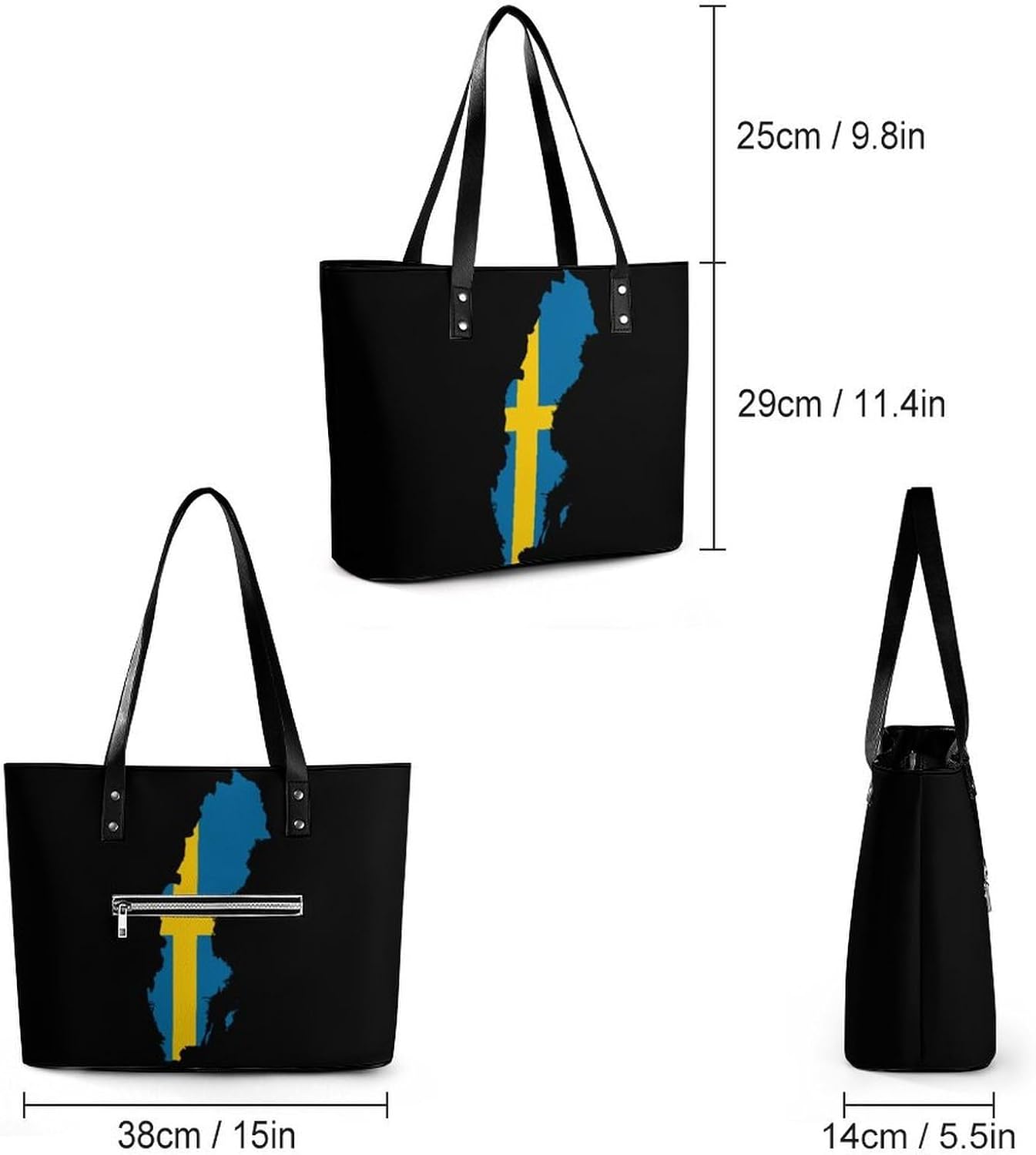 Sweden Flag Map Women's Satchel Handbags Tote Shoulder Bag Purses for Travel Shopping Work