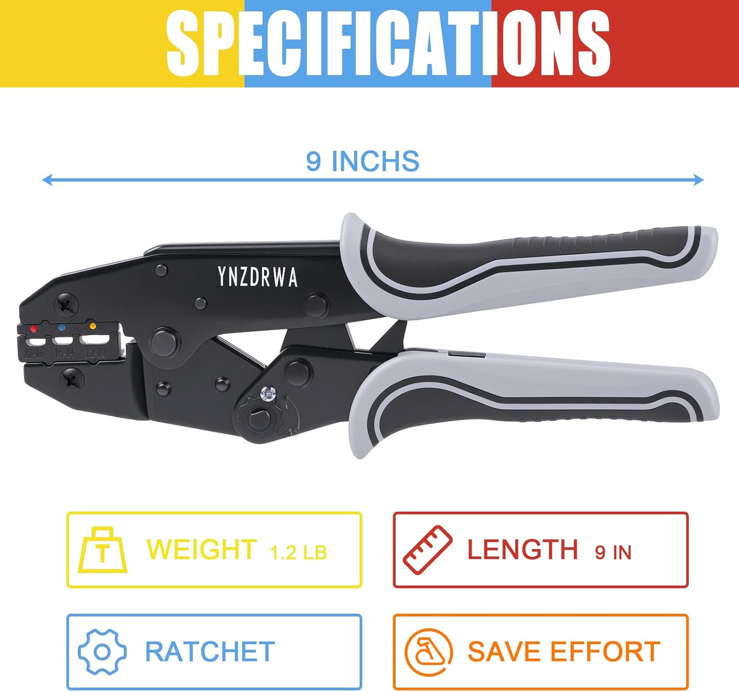 YNZDRWA Crimping Tool for Heat Shrink Connectors, Upgraded Wire Crimper Tool, Ratcheting Wire Terminal Crimper - Crimping Pliers - Ratchet Terminal Crimper for 10 to 22 AWG Wire