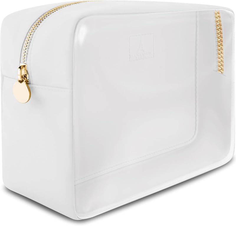 Necessaire transparente grande DANCOUR com zíper para cosméticos e viagem, branca