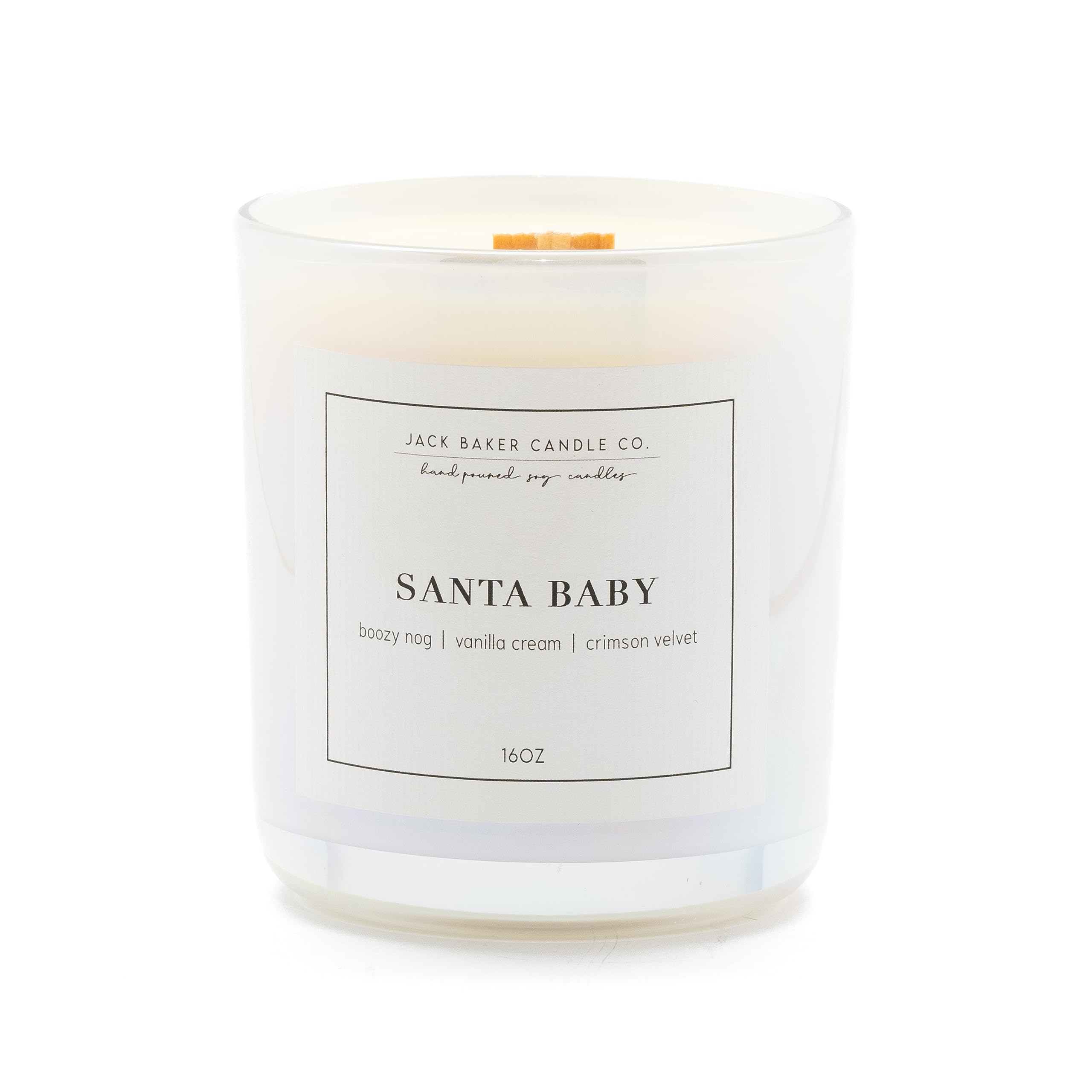 Jack Baker Candle Co. Santa Baby Candle, Made with Soy Wax and Essential Oils, Boozy Nog, Vanilla Cream, Crimson Velvet Fragrance, 16 oz.
