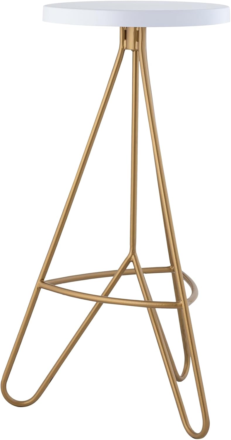 JONATHAN Y Trinity 30" White and Gold Modern Metal Backless Bar Stool for Kitchen Island, Round Seat with Gold Hairpin Legs and Integrated Footrest, Mid-Century Home Bar Seating BSL1002B