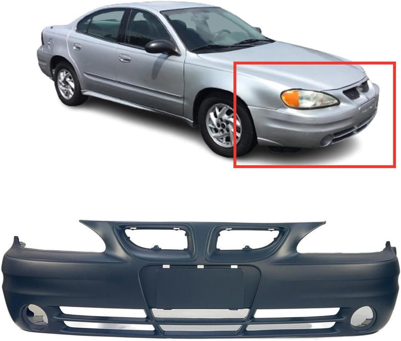 FitParts Compatible With Front Bumper Cover 2003 2004 2005 Pontiac Grand Am SE Sedan Coupe. New, Primed. W/Fog Light Holes. W/o Parking Aid Sensor Holes. GM1000675