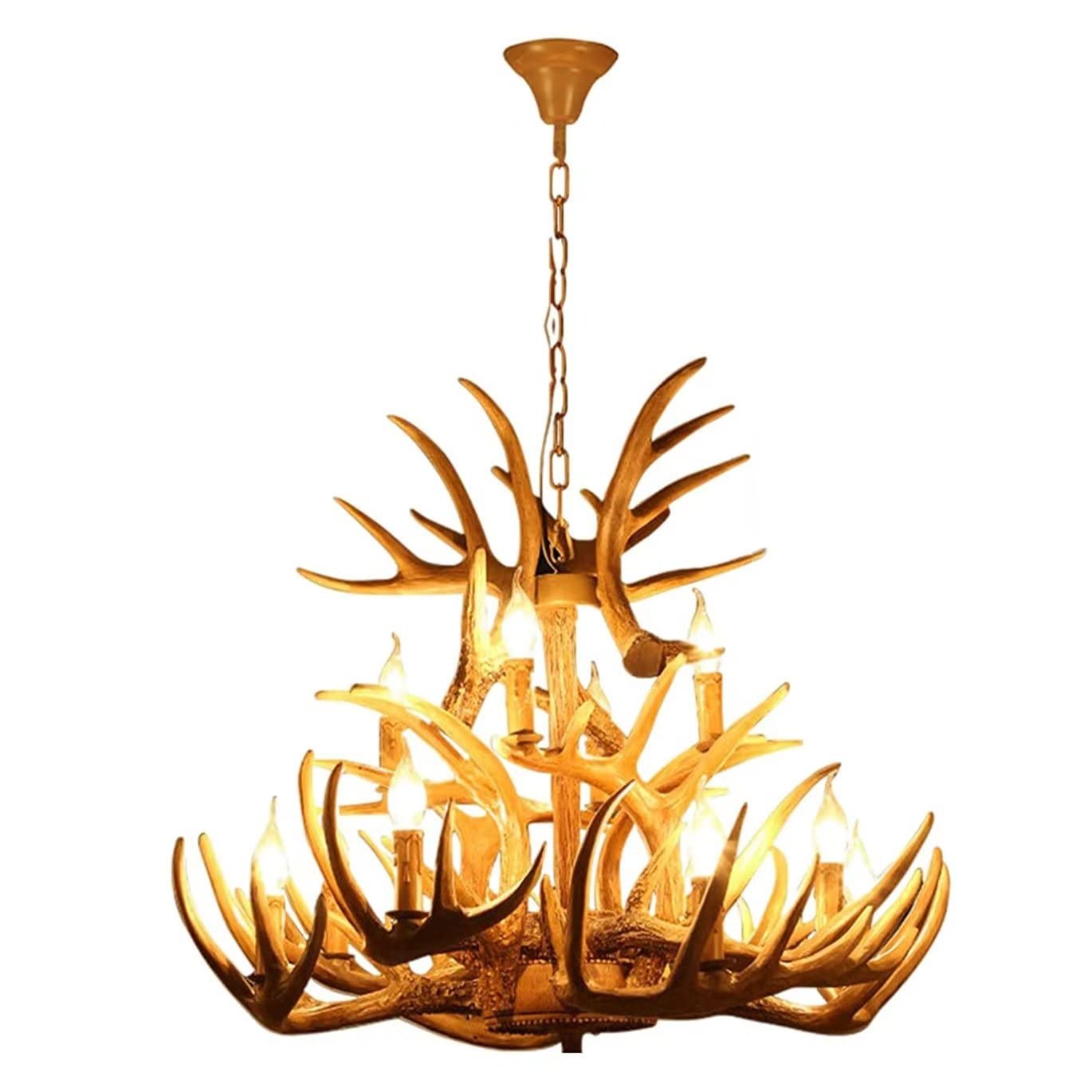 Lustre en bois de cerf grand modèle double couche en résine vintage