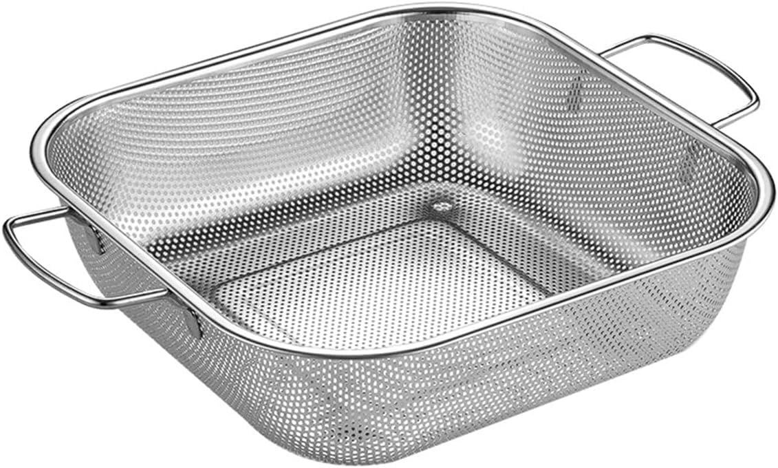Stainless Steel Colander Strainer Drainer with Handle Fruit Vegetable Washing Bowl Metal Sink Strainer Mesh Colander Drain Net Basket | 25 * 34 * 8cm |