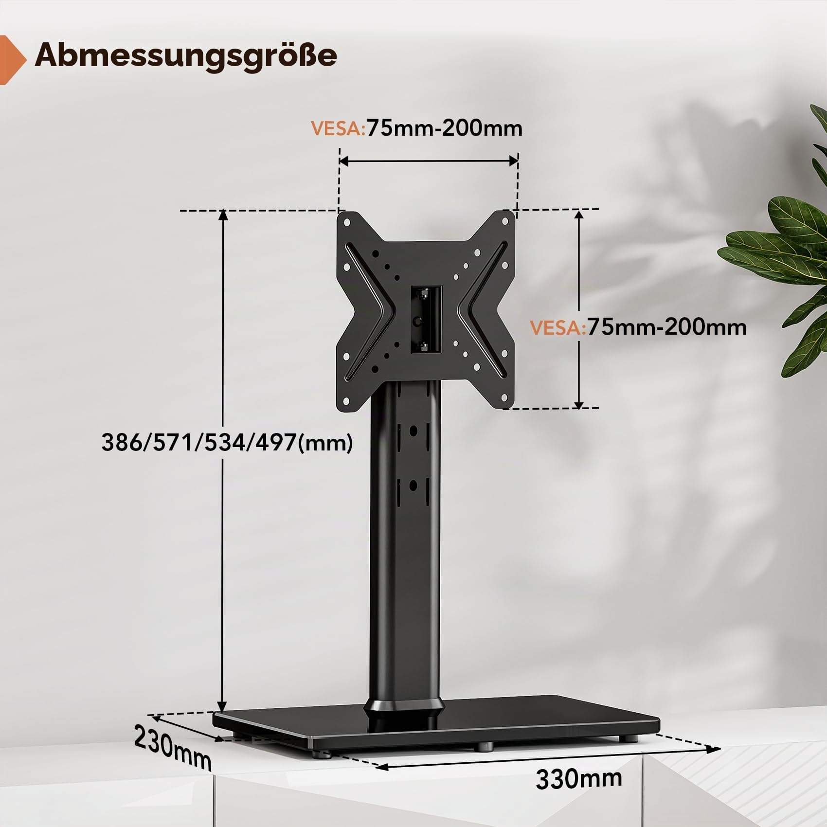 TV Standfuß Universal Höhenverstellbar Ständer für 19-43 Zoll TV Fernsehtisch Halterung Fernsehständer LCD LED Flachbildfernseher Stand Aufsatz VESA 200x200 Tischständer/Schwarz, hält bis zu 45kgs